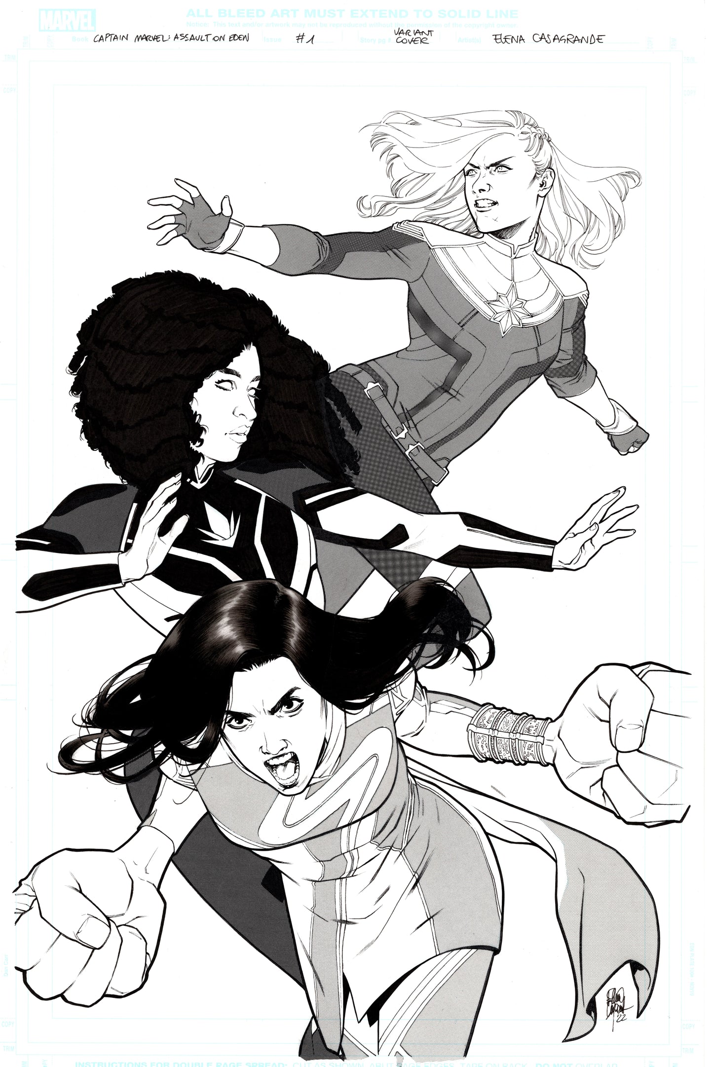CAPTAIN MARVEL ASSAULT ON EDEN #1 ELENA CASAGRANDE ORIGINAL COVER ART