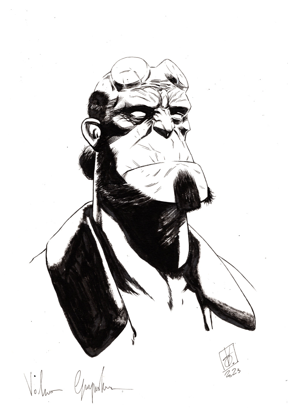 HELLBOY BUST ON A4 BY VALERIO GIANGIORDANO