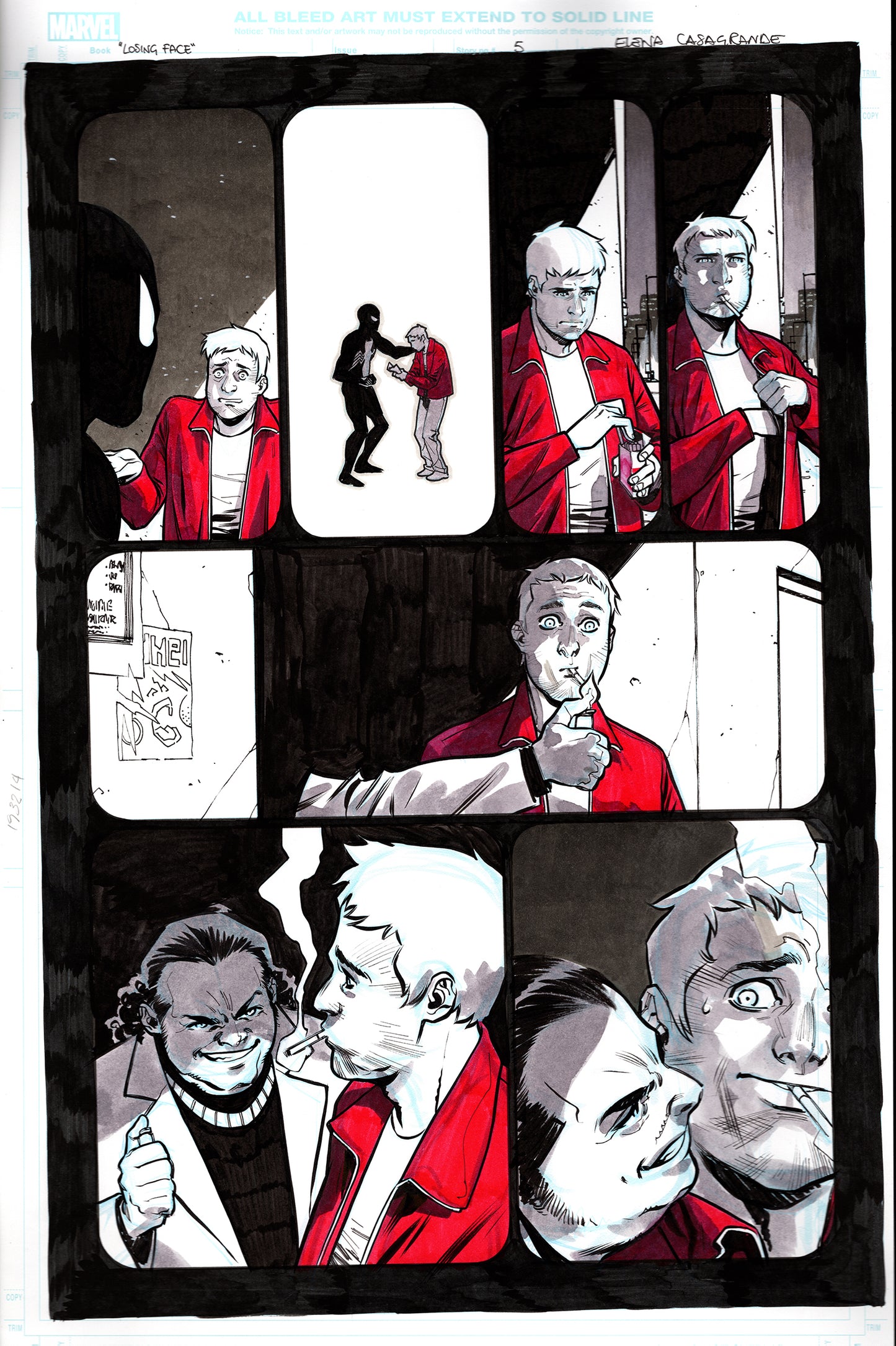 LOSING FACE FROM SPIDERMAN BLACK SUIT AND BLOOD # 1 PAGE 5 ELENA CASAGRANDE ORIGINAL ART