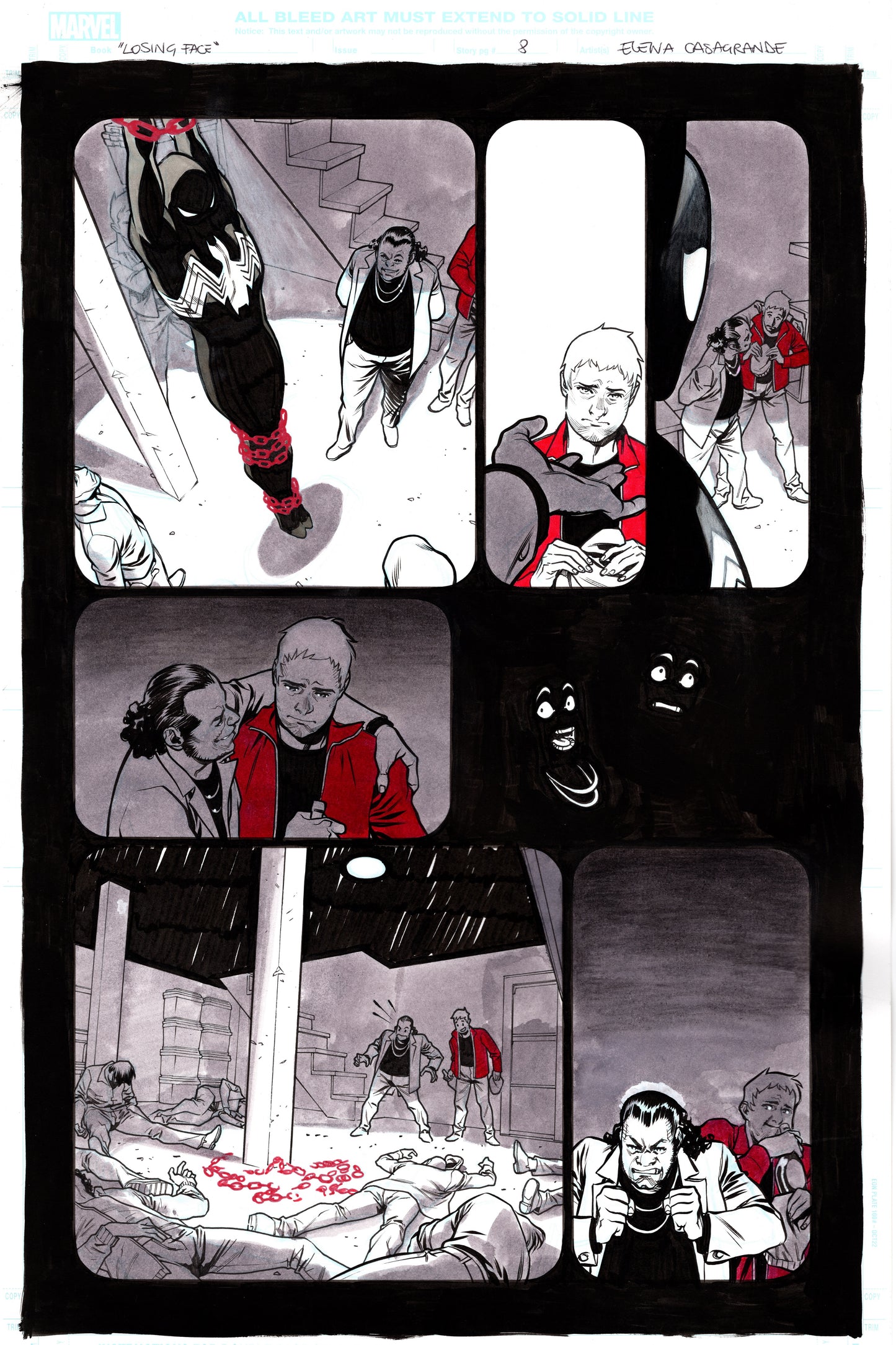 LOSING FACE FROM SPIDERMAN BLACK SUIT AND BLOOD # 1 PAGE 8 ELENA CASAGRANDE ORIGINAL ART