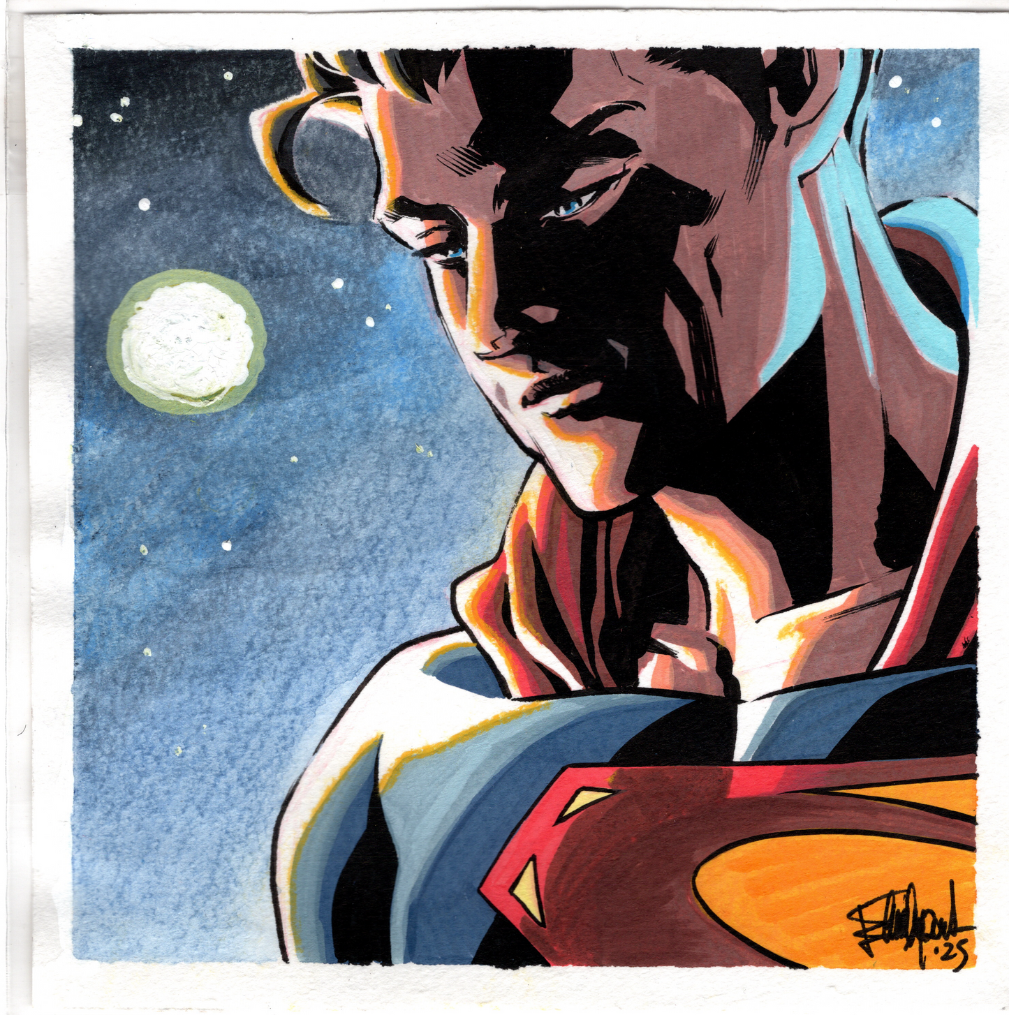 SUPERMAN COLOURED HEADSHOT ON 5 X 5 PAPER BY ELENA CASAGRANDE
