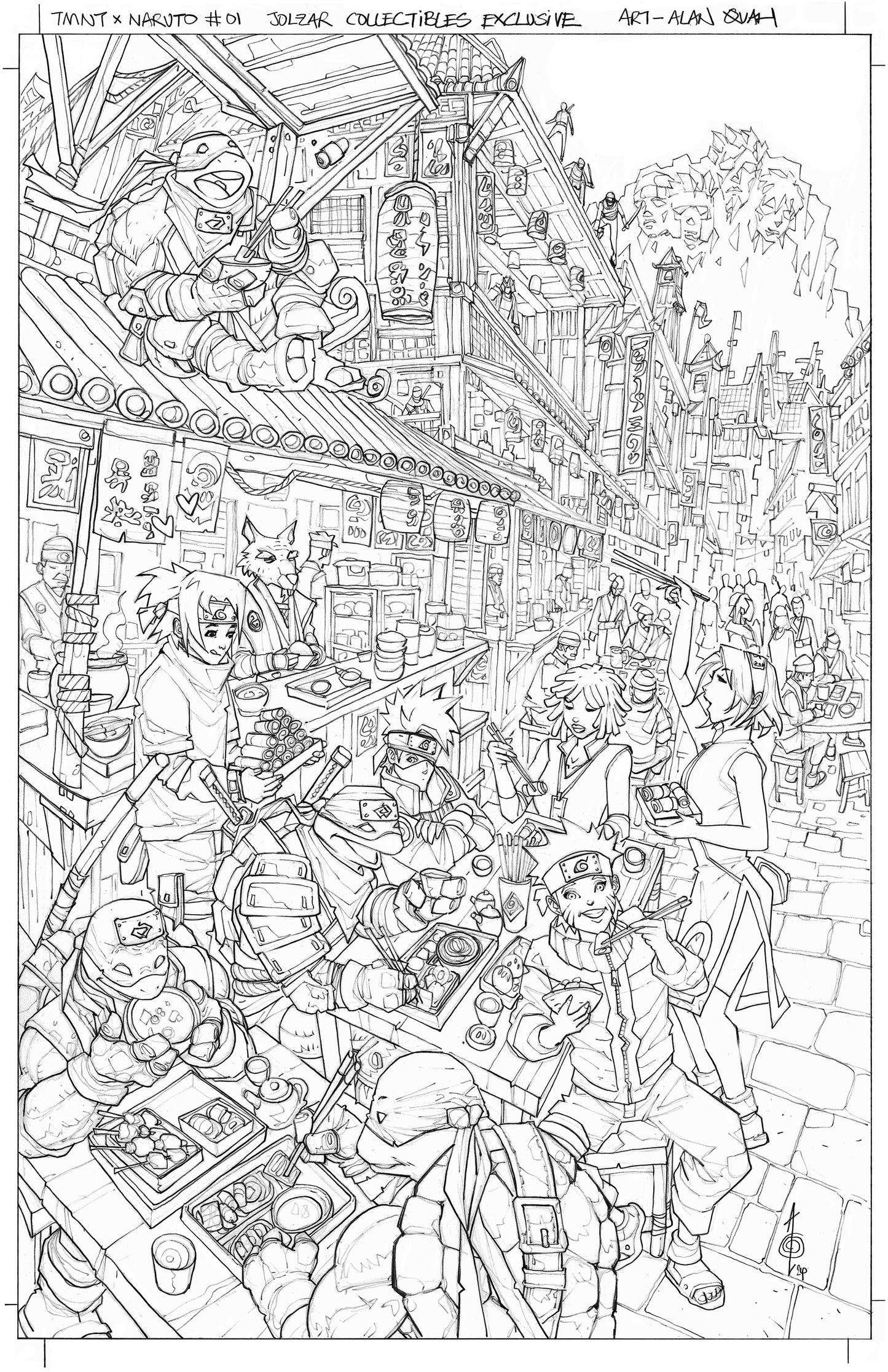 TMNT NARUTO #1 ALAN QUAH ORIGINAL COVER ART