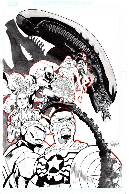 ALIENS VS AVENGERS  #3  ELENA CASAGRANDE ORIGINAL COVER ART