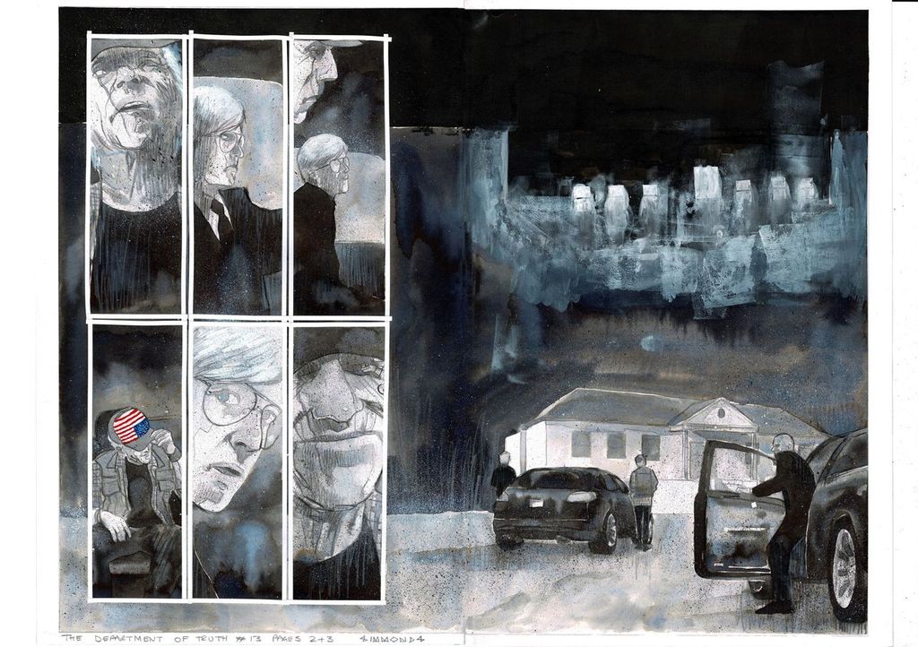 DEPARTMENT OF TRUTH #13 PAGE 2-3 DOUBLE PAGE SPLASH (MARTIN SIMMONDS ORIGINAL ART)
