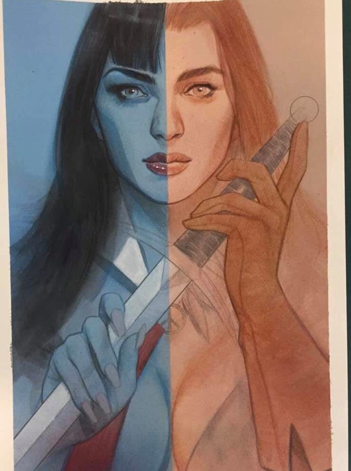 VAMPIRELLA RED SONJA #5 BEN OLIVER ORINAL COVER ART