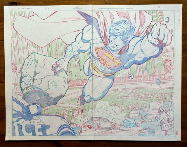 ACTION COMICS #1082 PAGES 4 & 5 DOUBLE PAGE SPLASH (INAKI MIRANDA ORIGINAL ART)