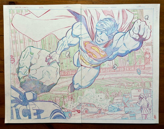 ACTION COMICS #1082 PAGES 4 & 5 DOUBLE PAGE SPLASH (INAKI MIRANDA ORIGINAL ART)