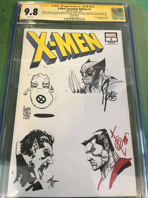 X-MEN FACSIMILIE EDITION #1 CGC SS 9.8 SIGNED AND REMARKED X8 (DELL'OTTO, CHECCHETTO, CAMUNCOLI, QUAH, CAPPUCCIO, CASAGRANDE, VICENTINI & VILLANELLI)