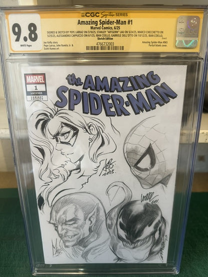 AMAZING SPIDER-MAN #1 SIGNED AND REMARKED BY ARTGERM, PEPE LARRAZ, MARCO CHECCHETTO, ALESSANDRO CAPPUCCIO, GABRIELE DELL'OTTO, KAEL NGU, JULIAN TEDESCO & IBAN COELLO-image-3