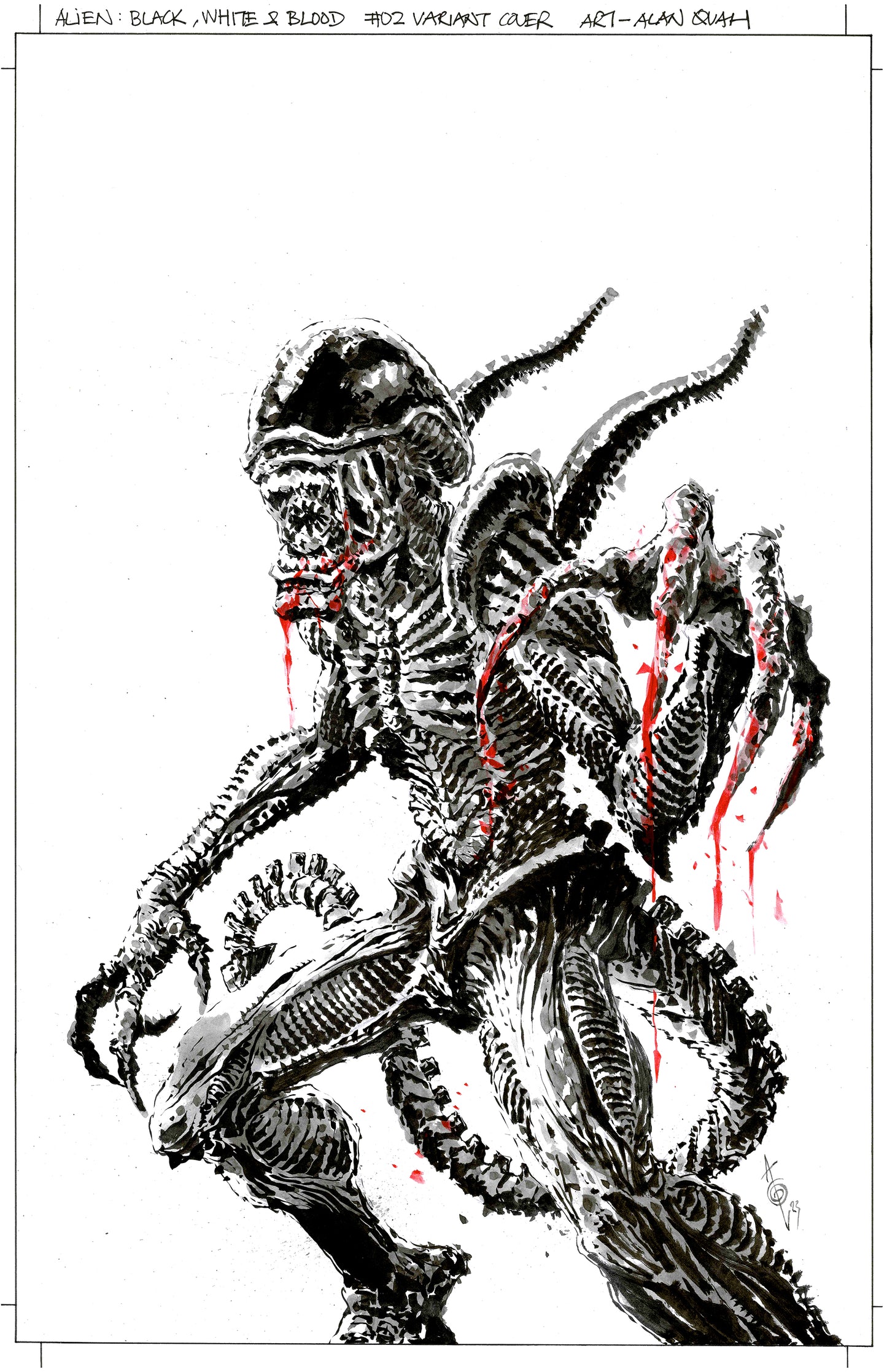 ALIEN BLACK, WHITE & BLOOD #2  ALAN QUAH ORIGINAL COVER ART