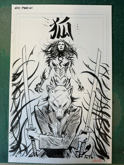 FOX MASK KILLER #1 WITCHBLADE TEAM UP VARIANT MICHAEL WALSH ORIGINAL COVER ART