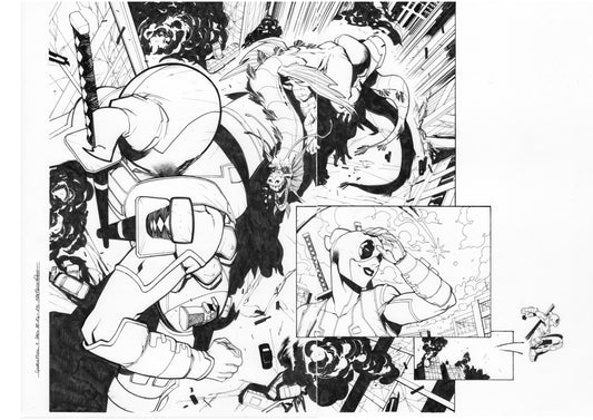 GWENPOOL #1  PAGES 14-15  DOUBLE PAGE SPLASH ORIGINAL PAGES BY STEFANO NESI