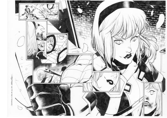 GWENPOOL #1  PAGES 24-25  DOUBLE PAGE SPLASH ORIGINAL PAGES BY STEFANO NESI