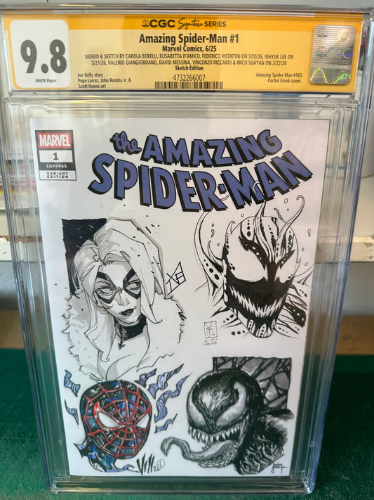 AMAZING SPIDER-MAN #1 CGC SS 9.8 REMARKED BY GIANGIORDANO, MESSINA, VICENTINI, RICCARDI, SUAYAN, INHYUK LEE, BORELLI & D'AMICO-image-1