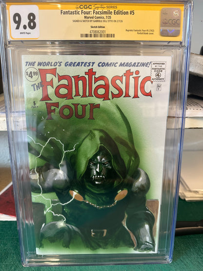 FANTASTIC FOUR #5 FACSIMILIE EDITION CGC SS 9.8 PAINTED SKETCH COVER BY GABRIELE DELL'OTTO-image-1