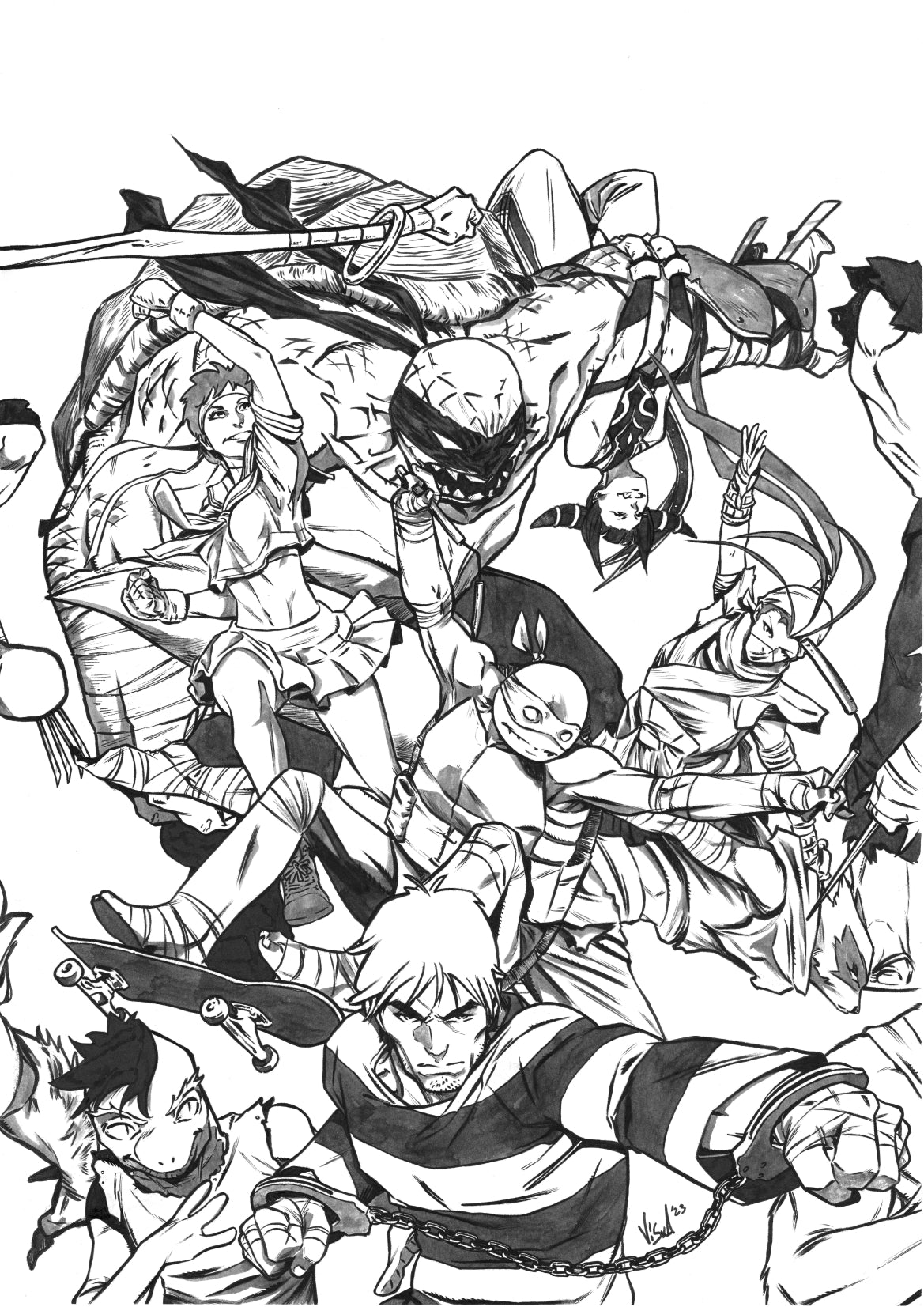 TMNT VS STREET FIGHTER #1-5 ORIGINAL COVER ART BY VINCENZO FEDERICI