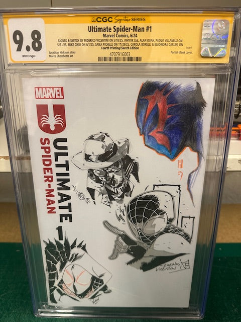 ULTIMATE SPIDER-MAN #1  CGC SS 9.8 REMARKED BY SARA PICHELLI, INHYUK LEE, ALAN QUAH, FEDERICO VICENTINI, MIKE CHOI, PAOLO VILLANELLI, CAROLA BORELLI & ELEONORA CARLINI