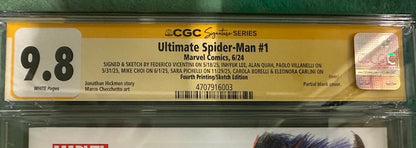 ULTIMATE SPIDER-MAN #1  CGC SS 9.8 REMARKED BY SARA PICHELLI, INHYUK LEE, ALAN QUAH, FEDERICO VICENTINI, MIKE CHOI, PAOLO VILLANELLI, CAROLA BORELLI & ELEONORA CARLINI
