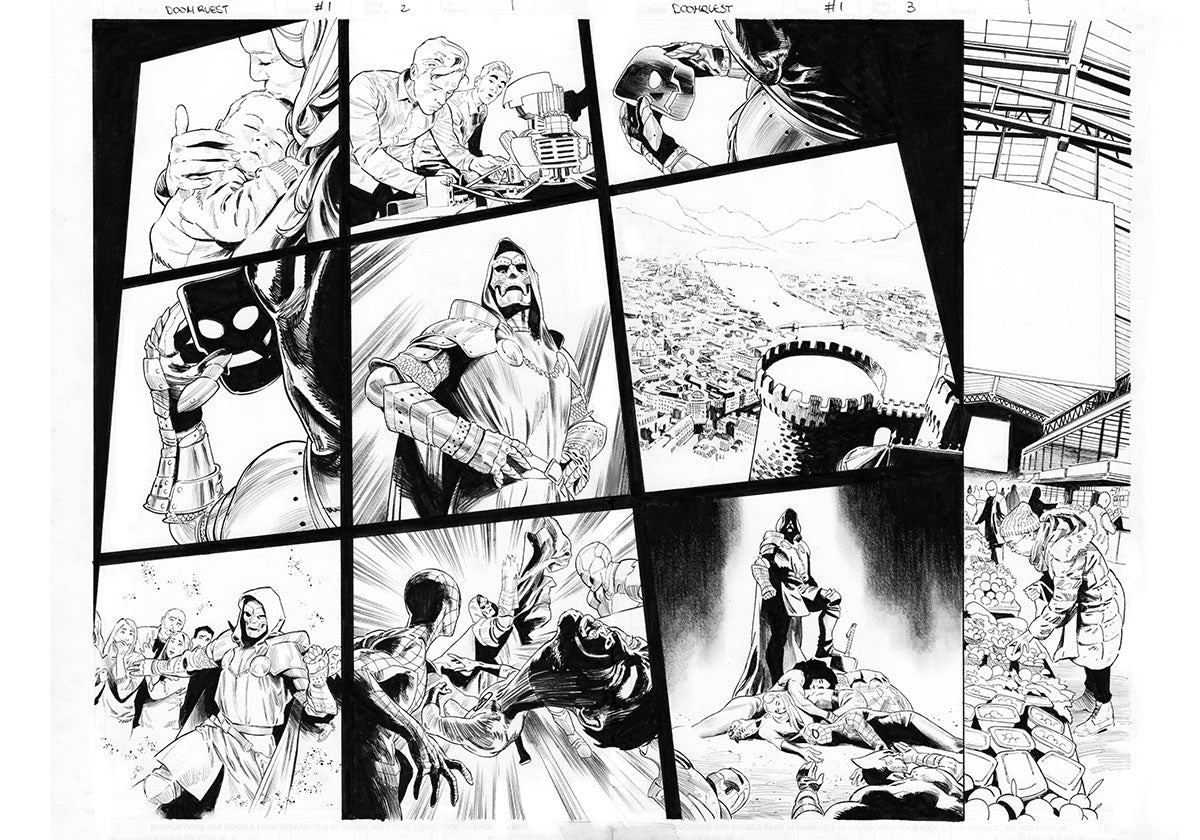 DOOMQUEST #1 PAGES 2-3 DOUBLE PAGE SPLASH  FRANCESCO MOBILI ORIGINAL INTERIOR ART