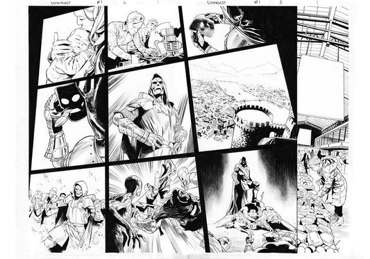 DOOMQUEST #1 PAGES 2-3 DOUBLE PAGE SPLASH  FRANCESCO MOBILI ORIGINAL INTERIOR ART